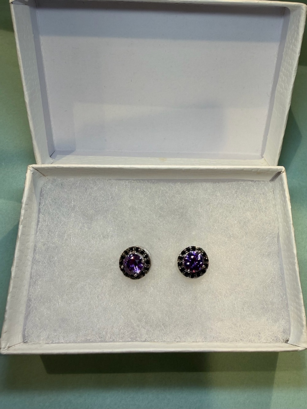 Amethyst Halo Stud Earrings Silver Tone- NWOT unknown brand